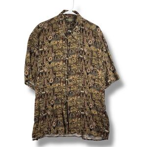 Vintage Brian Brothers Mens Size XL Brown Hawaiian Button-Down Cotton Shirt